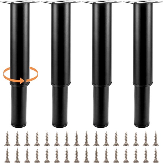 QWORK® 4 Stuks verstelbare meubelpoten van 30 cm, zwarte metalen
