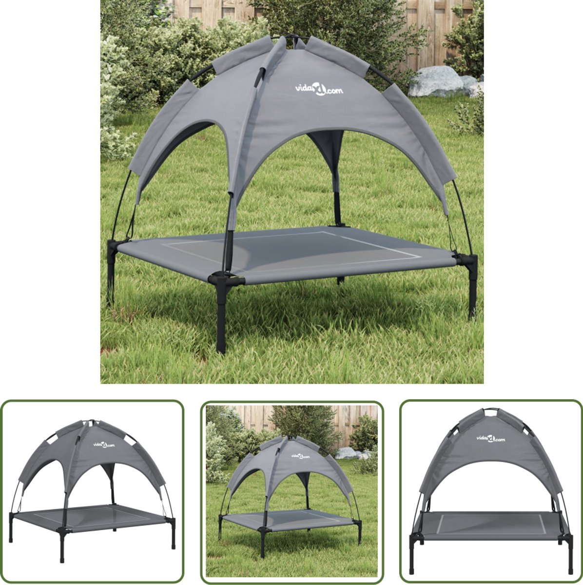 vidaXL Honden Bed – Hond Mand – Hondenmand met luifel oxford stof en staal antracietkleurig – Hondenluifel – Outdoor Hondenmand – Stoffen Hondenmand