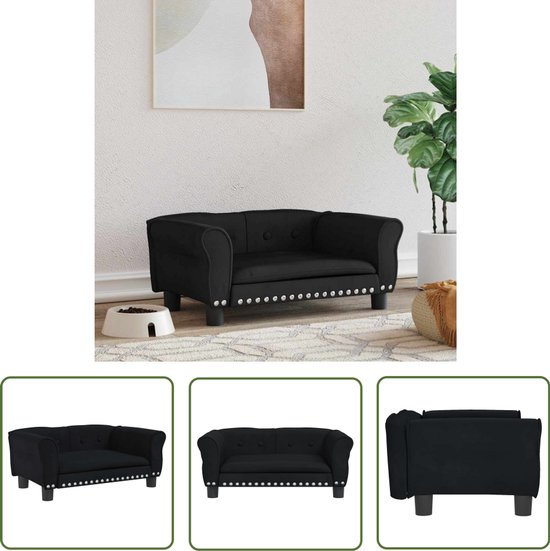 The Living Store Hondenbank - Comfort - Hondenbed - 70 x 45 x 30 cm - Zwart - fluweel - grenenhout - Met schuimvulling - Draagvermogen 50 kg