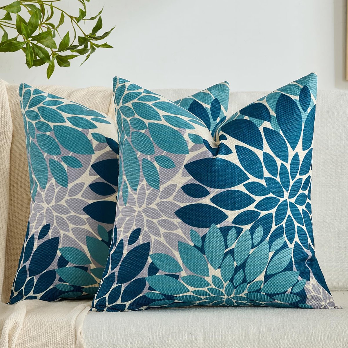 Unyqoos Kussensloop met abstract bloemenpatroon in blauwgroen voor interieur en exterieur, set van 2, 45 x 45 cm