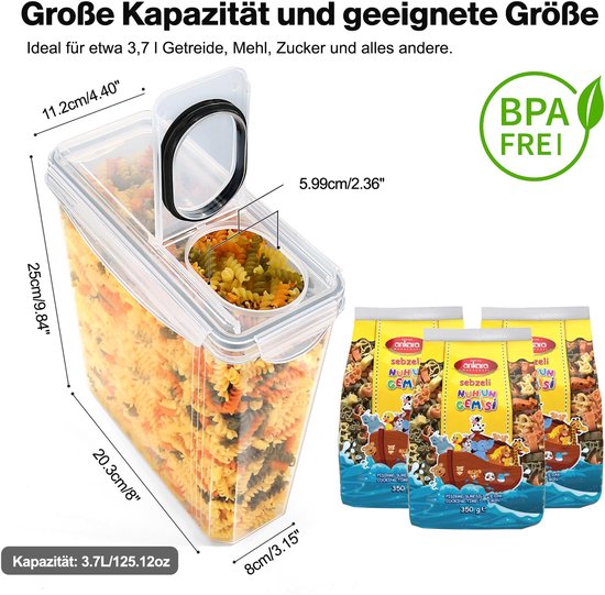 YASHE 2 stuks plastic voedselopslagcontainers (3,7 l), luchtdichte opslagcontainers voor granen, BPA-vrije keukenvoedselcontainers met deksels, graandispenser met 16 etiketten YASHE 2 stuks plastic voedselopslagcontainers (3,7 l), luchtdichte opslagcontainers voor granen, BPA-vrije keukenvoedselcontainers met deksels, graandispenser met 16 etiketten