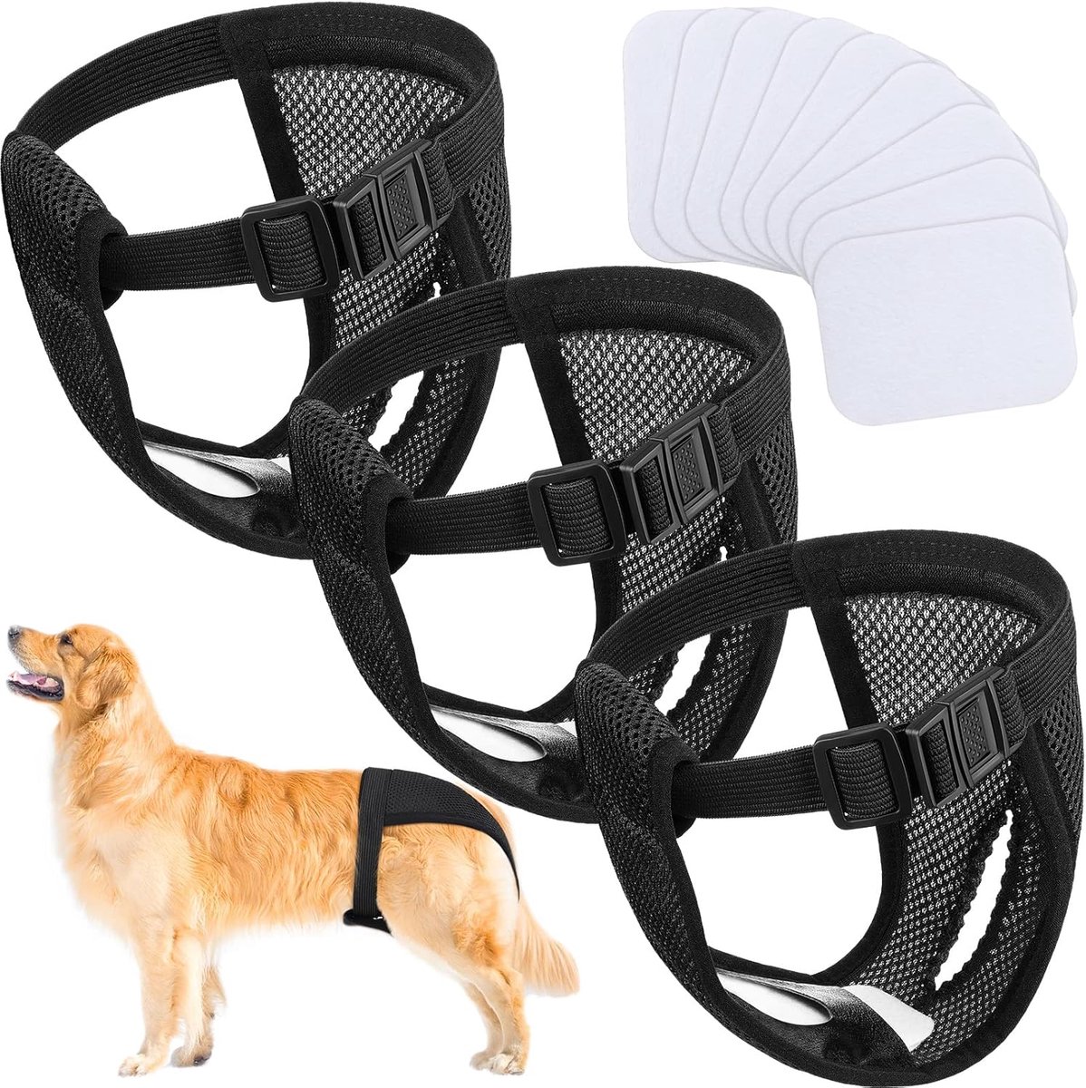 3-pack hondenseizoenbroek hondenluiers met 9 maandverband wasbare beschermende broek Geschikt voor vrouwelijke honden in hitte maandelijks bloeden wasbare beschermende broek, zwart (XL)