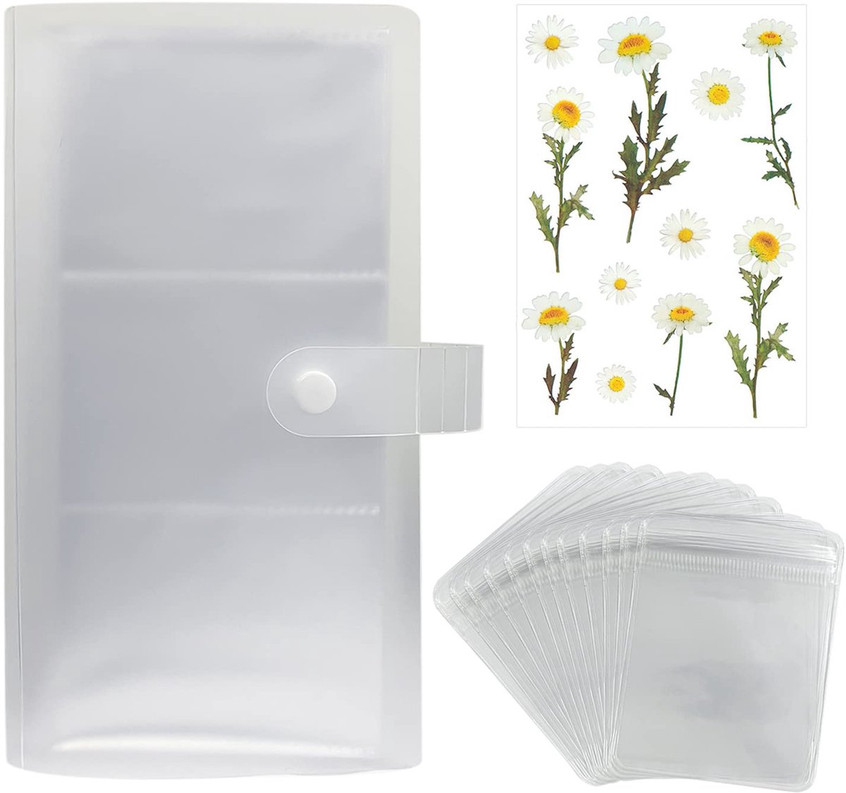 PFLYPF Transparante sieradenorganizer, 84 kaartvakken met 50 afgesloten vakjes en bloemenstickers, opbergboek voor sieraden, geschikt voor armbanden, ringen, oorbellen, enz.