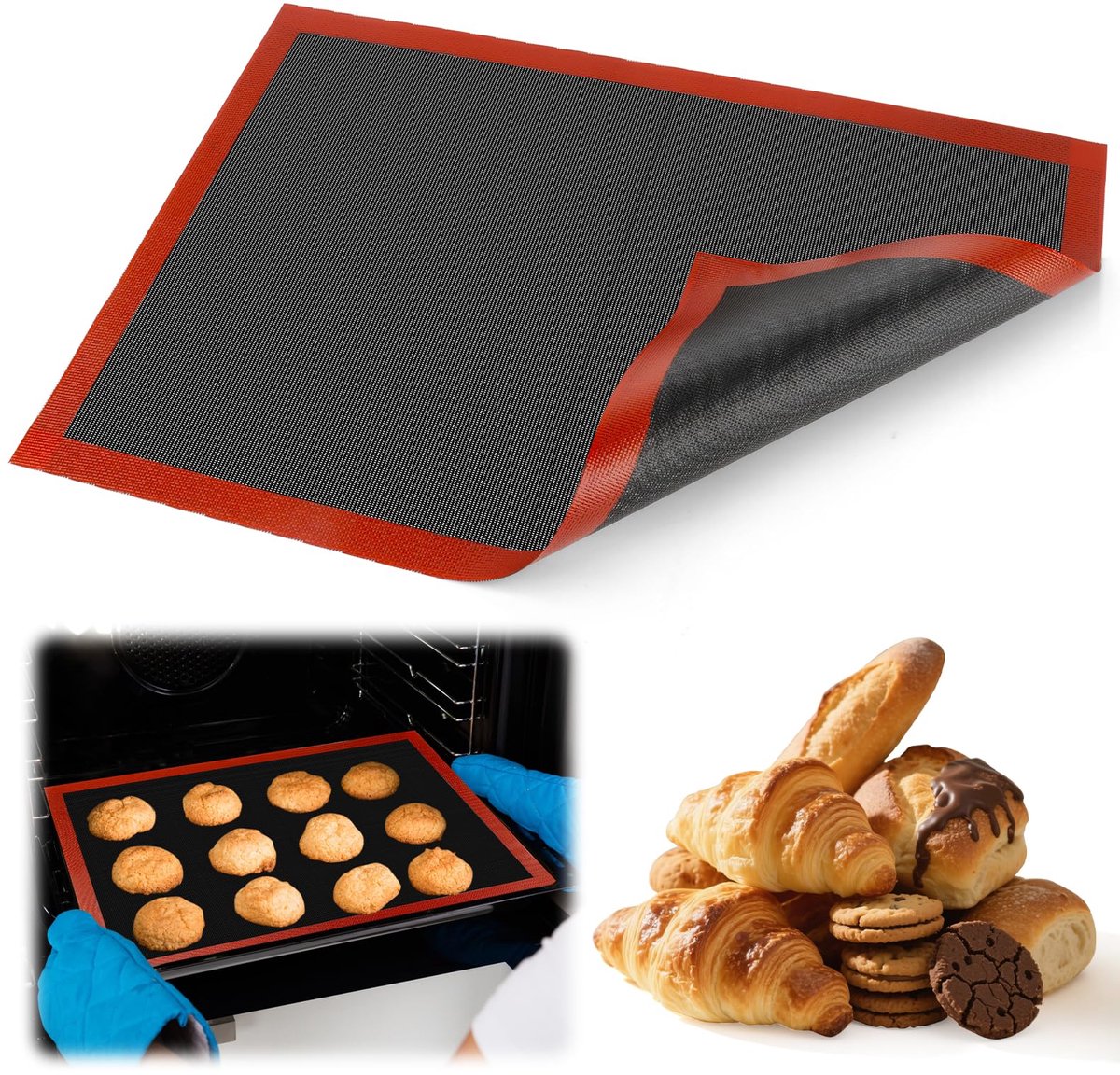 Siliconen bakmat, 40 x 60 cm siliconen ovenbakmat, herbruikbare antislip bakmat, antiaanbak permanente bakmat, bakmat permanente bakmat, siliconen bakmat voor oven, magnetron
