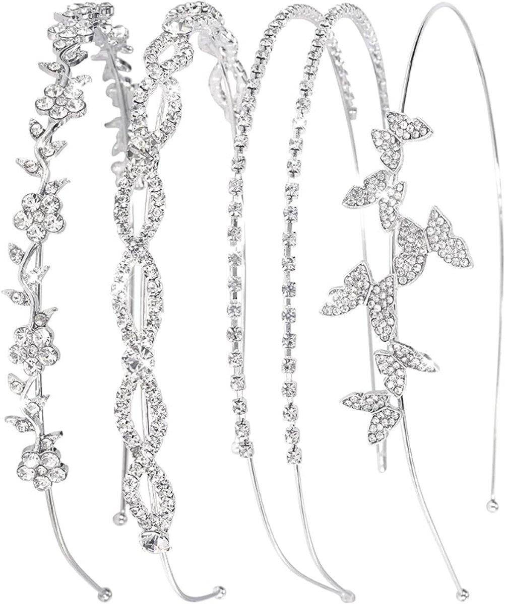 4-pack hoofdbanden met strass, zilveren metalen hoofdbanden, bruidsmeisjeshoofdband met kristallen, bloemenblad en vlinderhoofdband, meisjescadeaus***cadeautje 2stuks Wenkbrauw Scheermes***