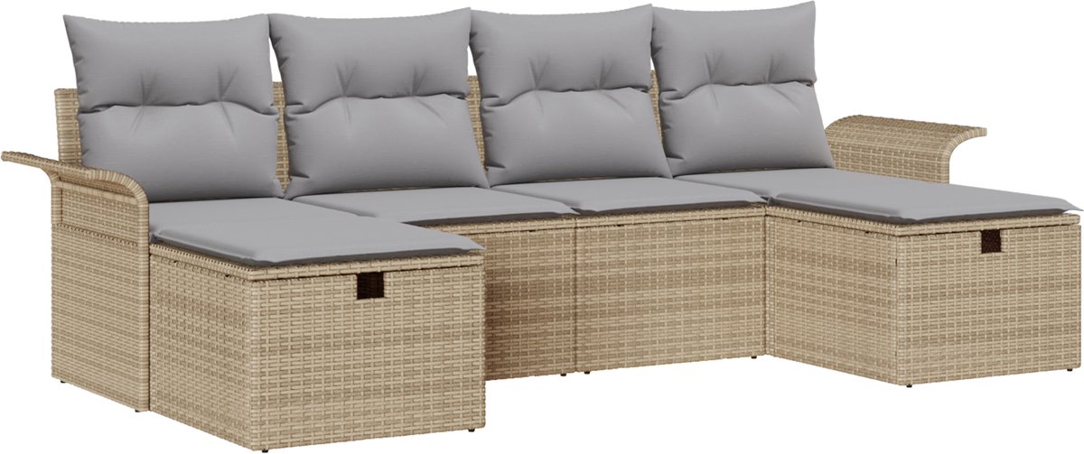 vidaXL Tuinbank - Set - 6 - st - Poly - rattan Beige