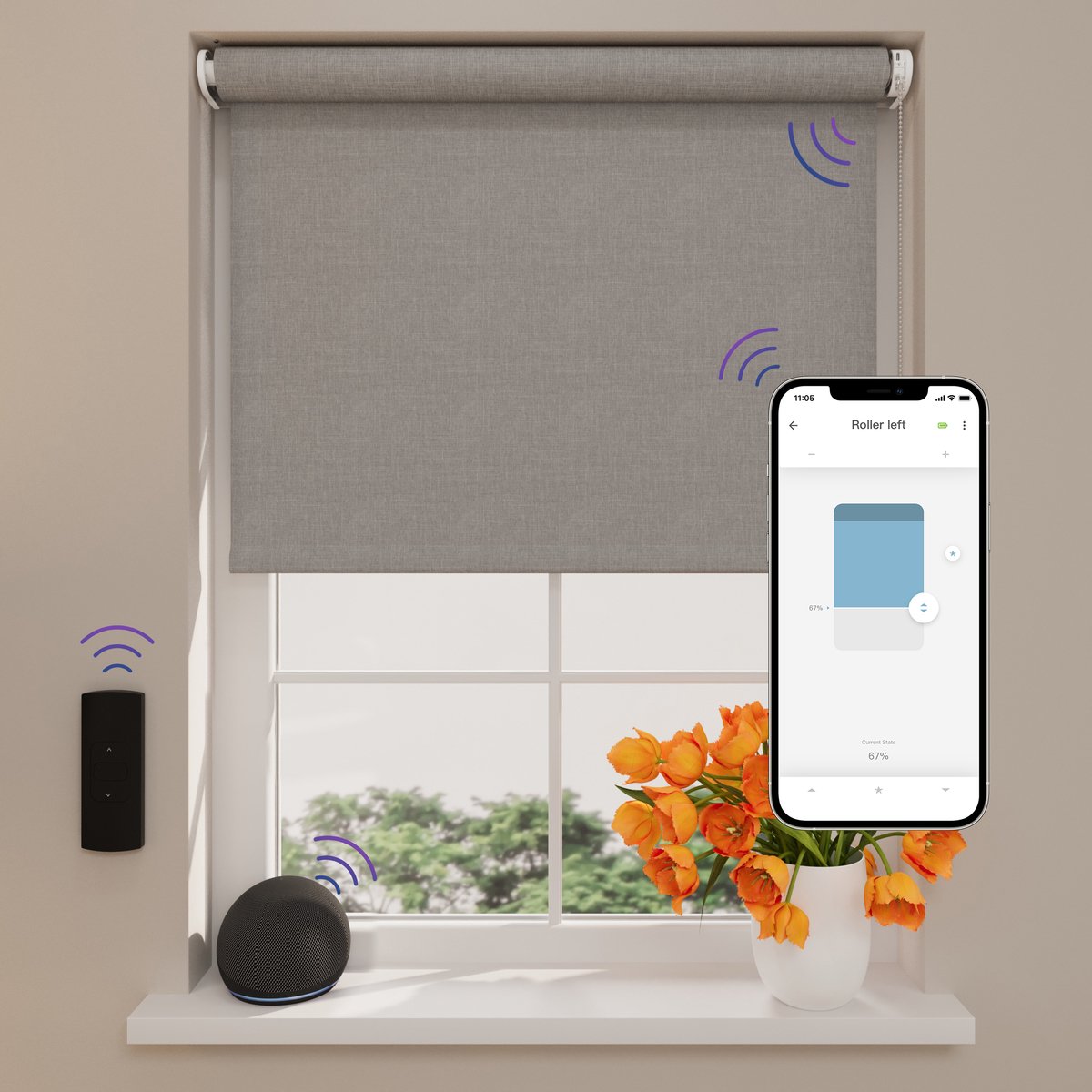 DTCH® Elektrisch Rolgordijn Verduisterend - Easy Texture - Light Grey - 90 x 190 cm - Moti