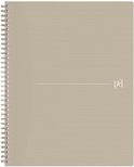Carnet beige A4+ à spirale, avec fines lignes horizontales et un logo discret.