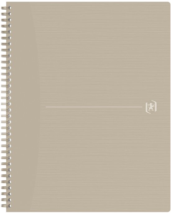Carnet beige A4+ à spirale, avec fines lignes horizontales et un logo discret.