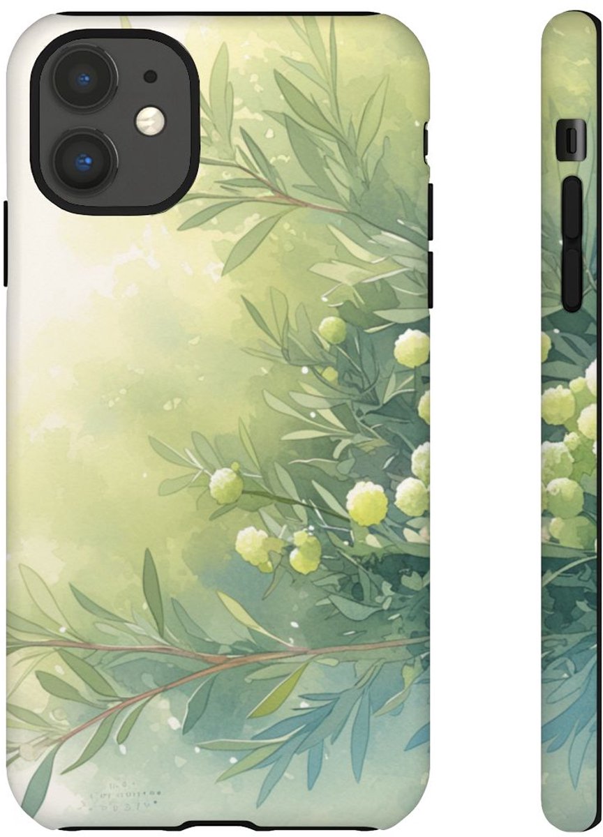 Groene Botanische Waterverf Illustratie – Telefoonhoesje Geschikt voor iPhone 11