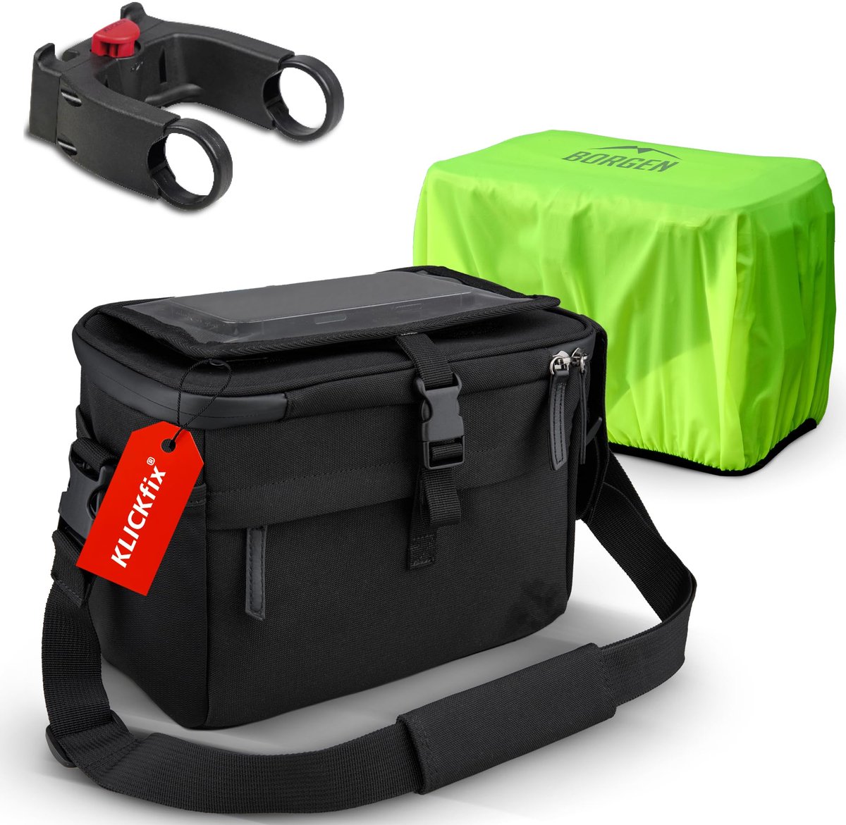 Borgen KLICKfix stuurtas smartphone - Waterafstotende en ruime fiets stuurtas 6 L - Fietstas stuur ebike - Fiets stuurtas mobiele telefoon