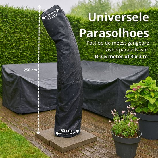 Maxxcovers Parasolhoes voor Zweerparasol 250x55 cm - Met Rits en Stok - Beschermhoes voor Parasol - Hoes van Waterdicht Polyester - Inclusief Opbergtas