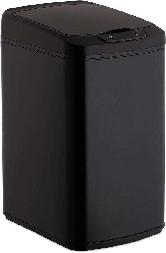 Relaxdays prullenbakje met sensor - prullenbak badkamer - 12 liter - vuilbak - afvalemmer - zwart