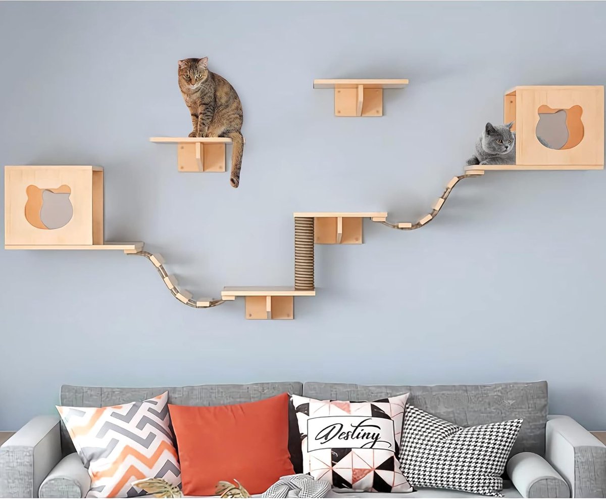 Ibenzoa® Klimwandmeubel voor katten met veelzijdige houten accessoires voor klimmen en rusten