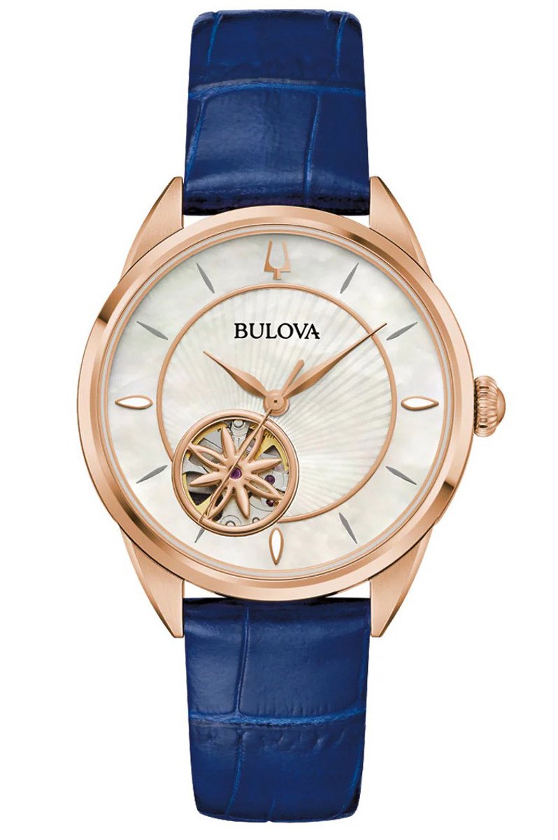 Bulova Sutton 97L180 Horloge - Leer - Blauw - Ø 34 mm
