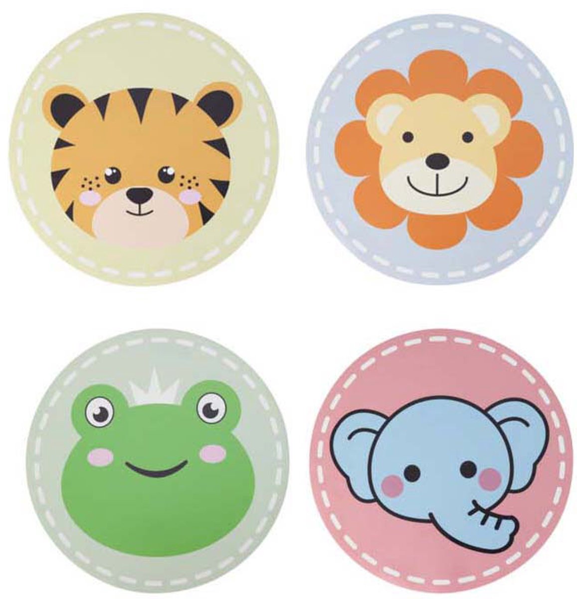 Dierenplacemats ronde set van 12 - placemats 38cm multicolor.