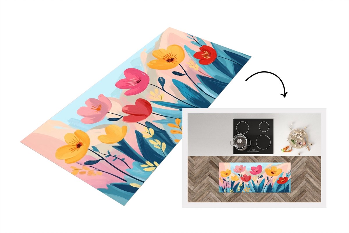 KitchenYeah Keukenloper 120x50 cm - Keukenmat vinyl Illustratie - Bloemen - Kleurrijk - Keukenmatten loper - Keuken vloerkleed tapijt