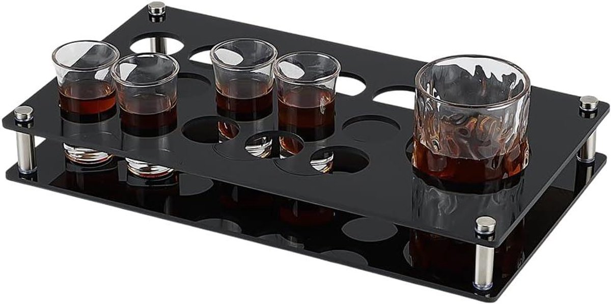 Allecto Plus - Shot glazen dienblad met 16 houders voor bier en wijn - Glazen organizer voor familiefeesten - Bar en club serveertray voor kerstfeest