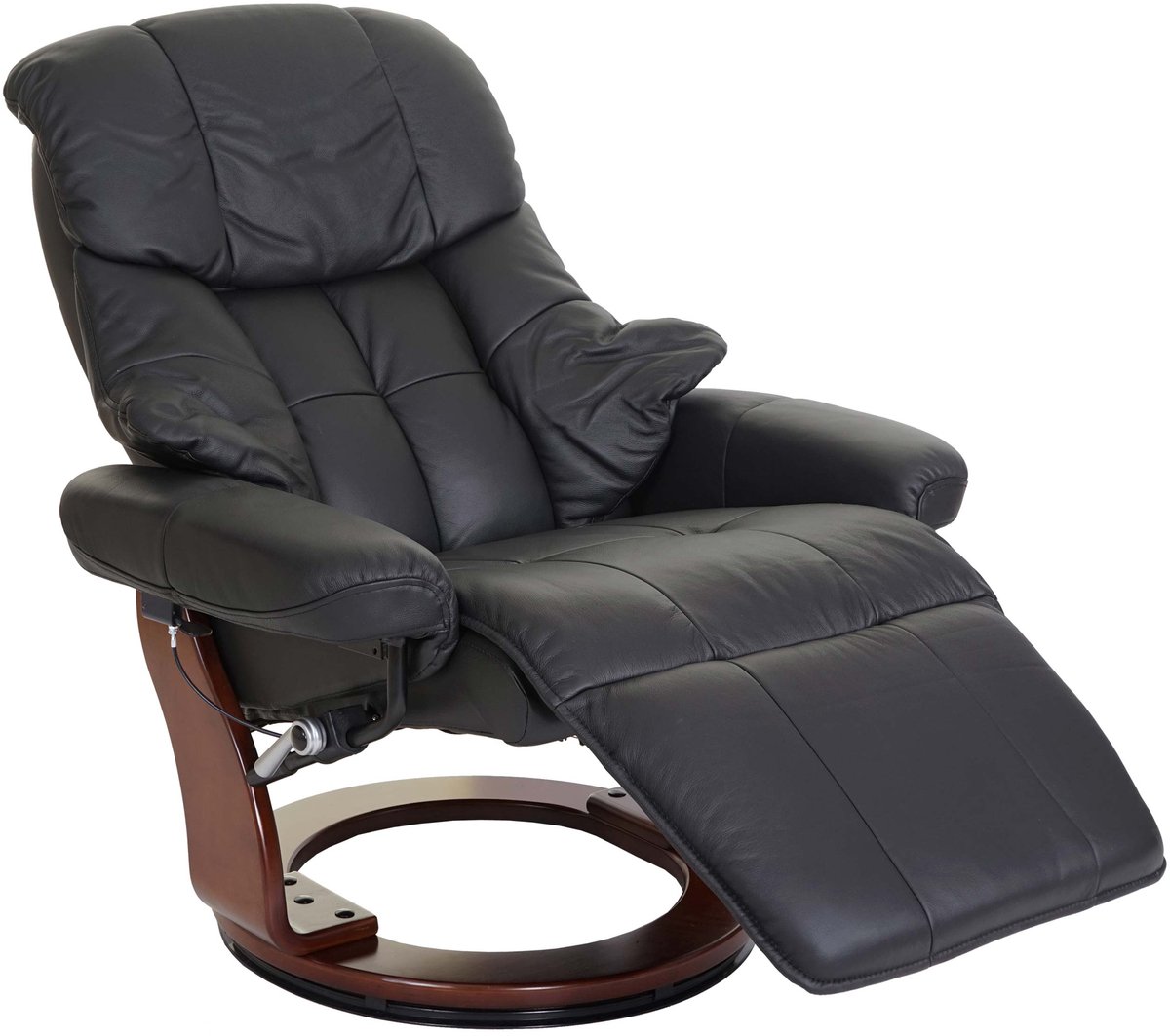 MCA Calgary 2 fauteuil, TV fauteuil, echt leer, 150kg belastbaar ~ zwart, walnoot look