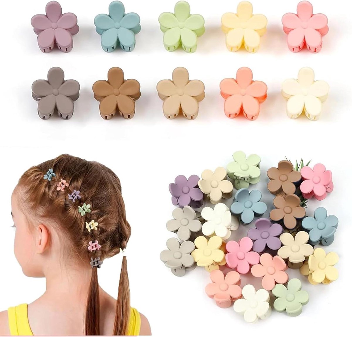 Kleurrijke mini-bloemen haarklemmen - 50 stuks - esthetisch schoon meisje haaraccessoires