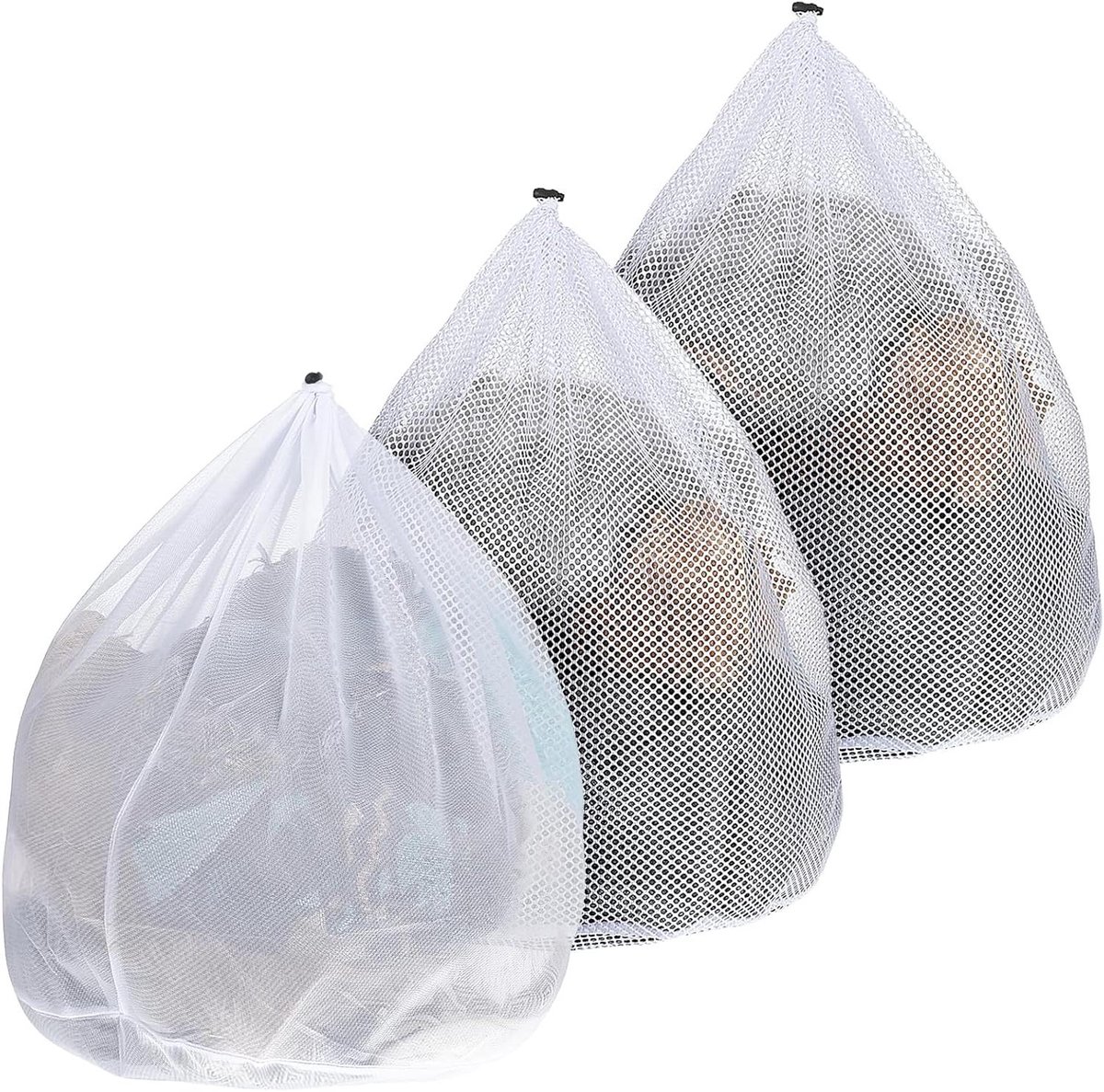 Allecto Plus - Set van 3 grote waszakken 60 x 48 cm voor delicate kleding - Heavy duty met trekkoord - Voor thuis, studenten, camping - Wasmachinebescherming