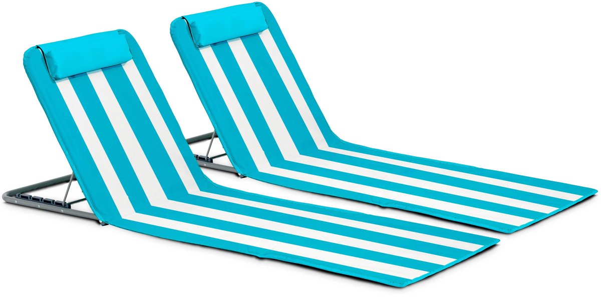 Oviala - Set van 2 strandslaapbanken in blauw lazuli-textiel - Clic Clac des Plages