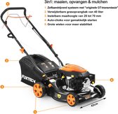 FUXTEC FX-RM4346 Benzine Grasmaaier – 3-in-1 – 43 cm – Zelfrijdend met Achterwielaandrijving – Mulchfunctie & 40L Opvangbak – Big Wheels