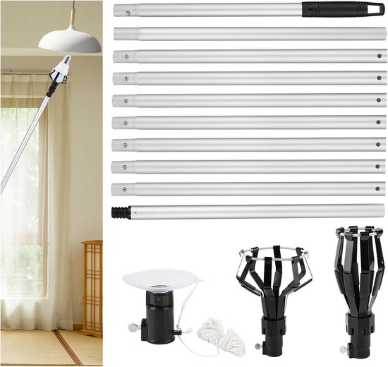 TheLau - Gereedschap voor het gemakkelijk vervangen van gloeilampen in hoog plafond - Met stang en zuignap - Geschikt voor plafond inbouwverlichting - Lang bereik