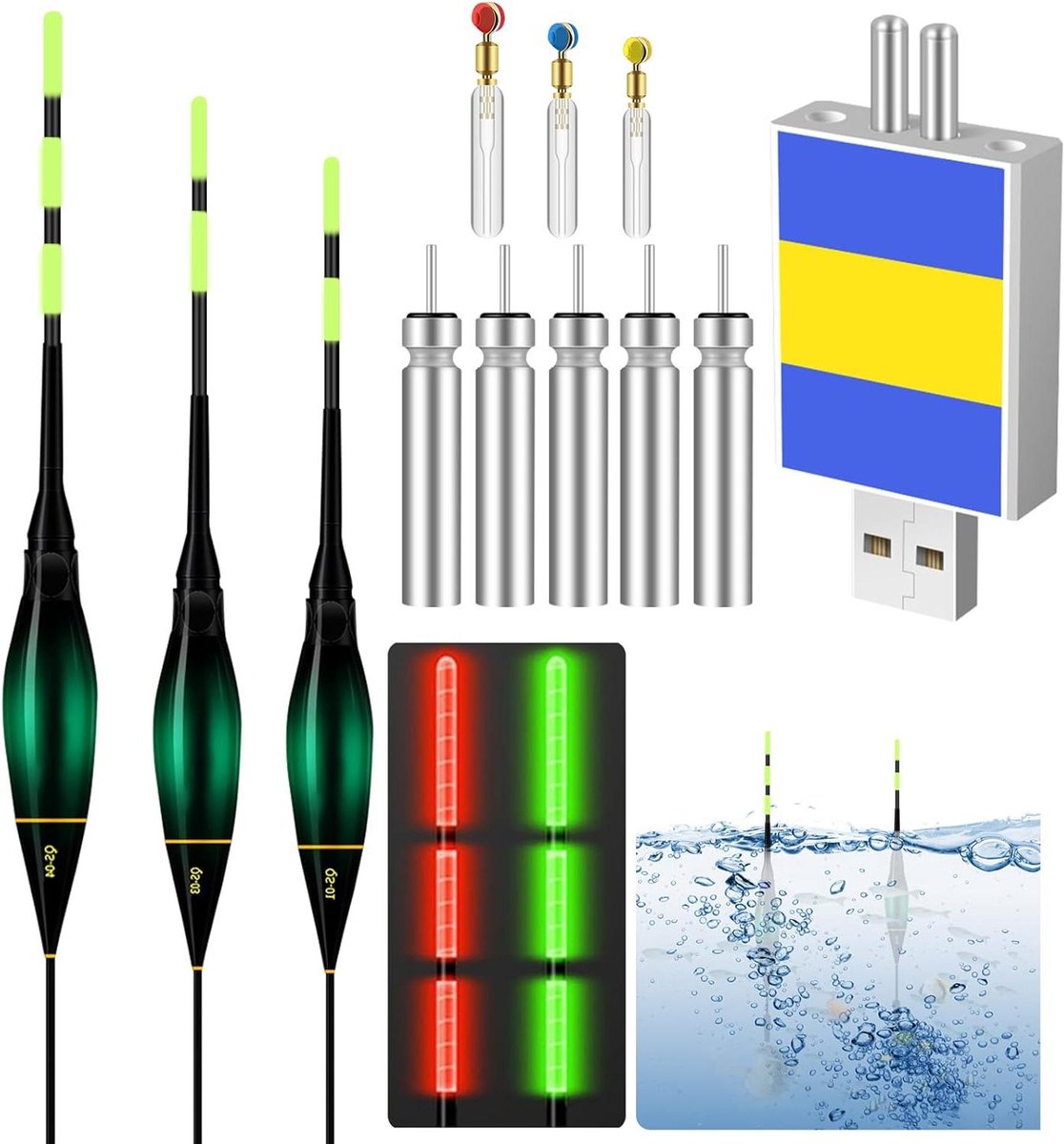 Allecto Plus - 3-pack LED dobbers met zwaartekrachtsensor - 12 g/18 g/22 g - Visaccessoires voor duiken, zeevissen, rivier en vijver