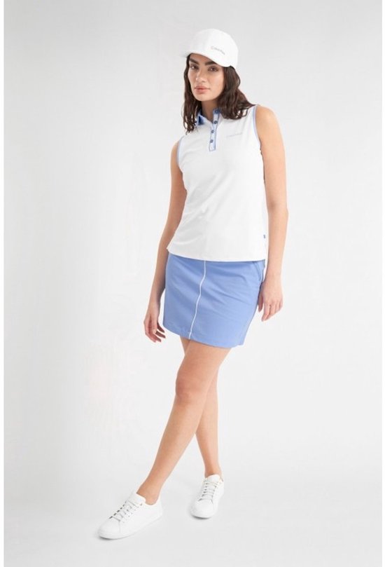 Calvin Klein Dames Leigh S/Less Polo White/Cornflower Blue bol