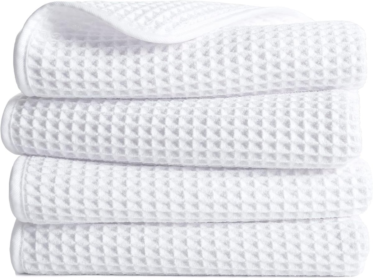Microvezel pluisvrije handdoek - 4 stuks - wit - wafelweefsel - 40 x 76 cm