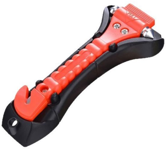 Marteau de sécurité - Marteau d'urgence portable pour voiture - Brise-vitre 2 en 1 - Marteau d'urgence avec coupe-ceinture de sécurité - Incl. Support - 1 pièce - Oranje
