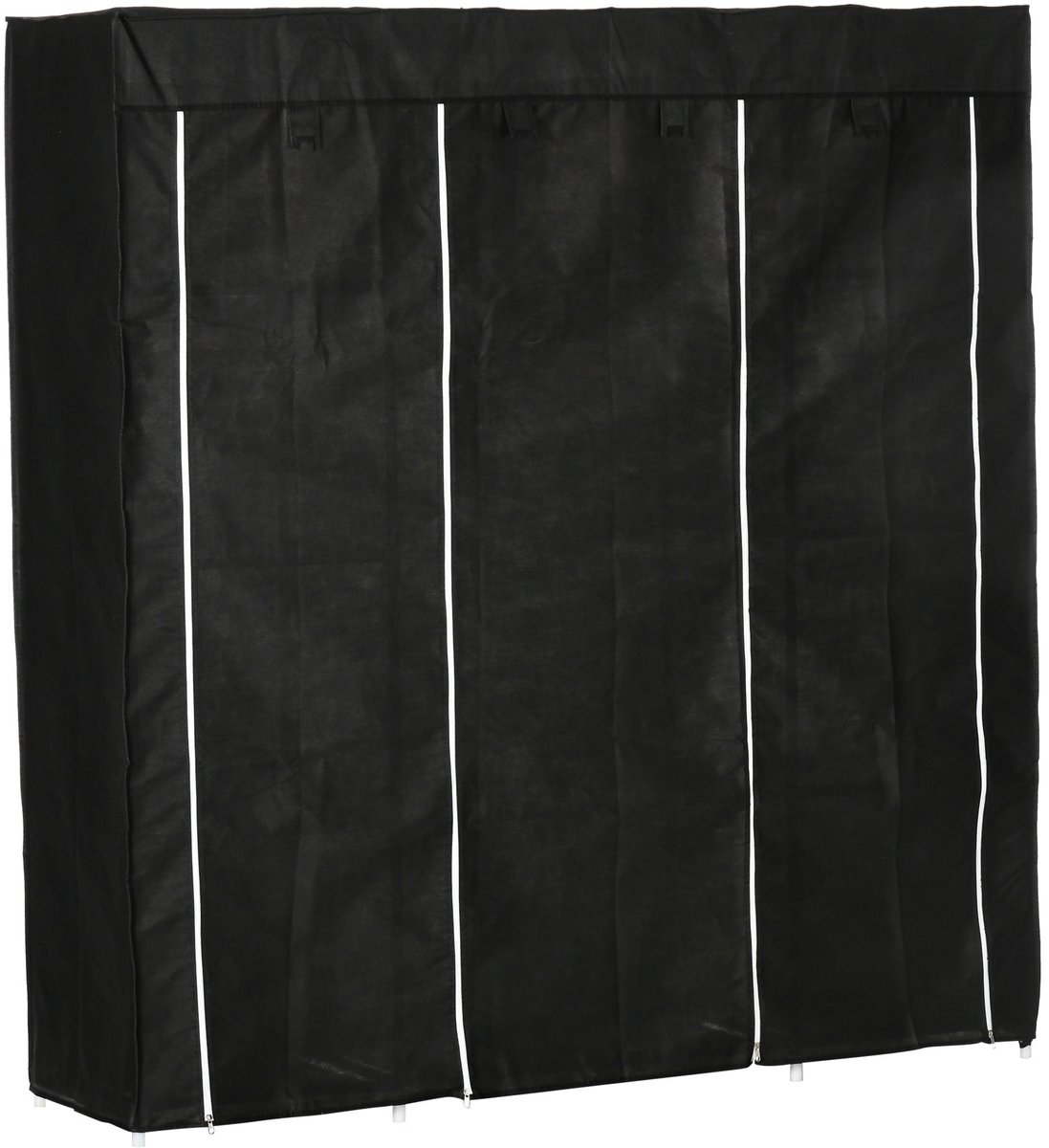 Merax - Stoffen Kledingkast Met Ritssluiting En Kleiderstang - Textielkast Met 10 Vakken En Staalframe - 150x43x162 Cm Zwart