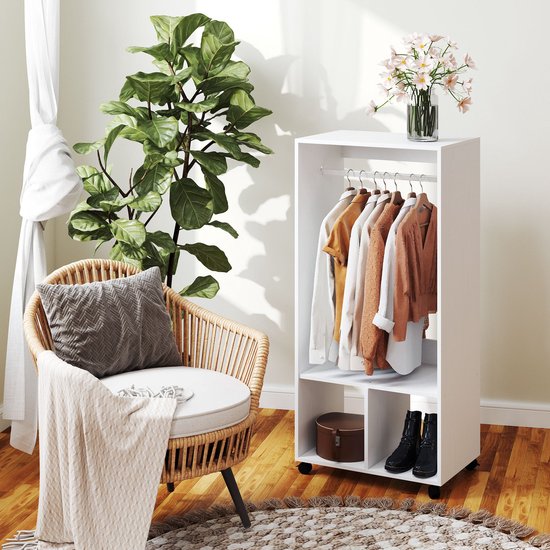 Brabantia Linn Kledingrek, Multifunctioneel, Bamboe Roede, Hangplek, Hoogte Verstelbare Rekken, Antislipvoetjes, Drogen, Plaats voor 28 Kleerhangers, Ruimtebesparend Opbergen, White, Large