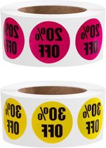 Allecto Plus - 1000 stuks promotie-etiketten kortingsverkoopstickers 20%-30% - 2 rollen zelfklevende detailhandelsetiketten 25 mm. Boost jouw verkoop!