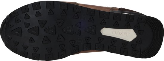 Onderkant van bruine leren Rieker sneaker, met profiel van de zool.