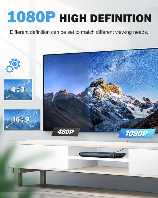 RFWR® Regiovrije DVD speler voor TV met HDMI en RCA, Ondersteunt NTSC/PAL - Compacte en gebruiksvriendelijke CD/DVD-speler van RFWR® — afbeelding 5