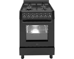 Wiggo WO-E605R(BB) – Vrijstaand gasfornuis – 60 cm – 4 kookzones – 56L elektrische oven – Zwart – Elektrische vonkontsteking & vlambeveiliging – Energieklasse A – 5 jaar garantie