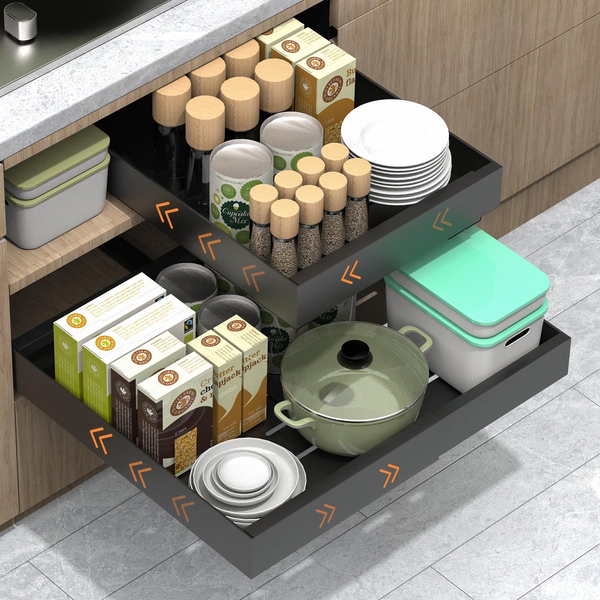 Ibenzoa® Uittrekbare telescopische lade-organizer voor keuken, badkamer en woonkamer - Verstelbare breedte 31-52 cm - Zwart