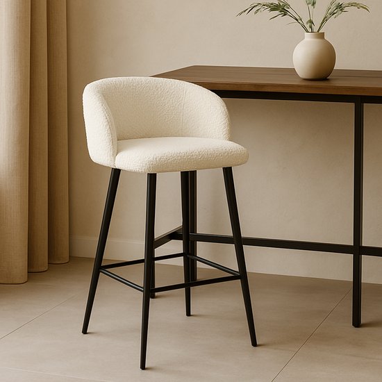 Tabouret de bar bas Milton & Oldbrook Bouclé Budapest Off White - Zwart