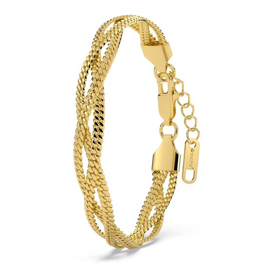 Bracelet Malinsi® pour femme , chaîne triple, acier inoxydable plaqué or , réglable de 17 à 20,5 cm, Bijoux dorés