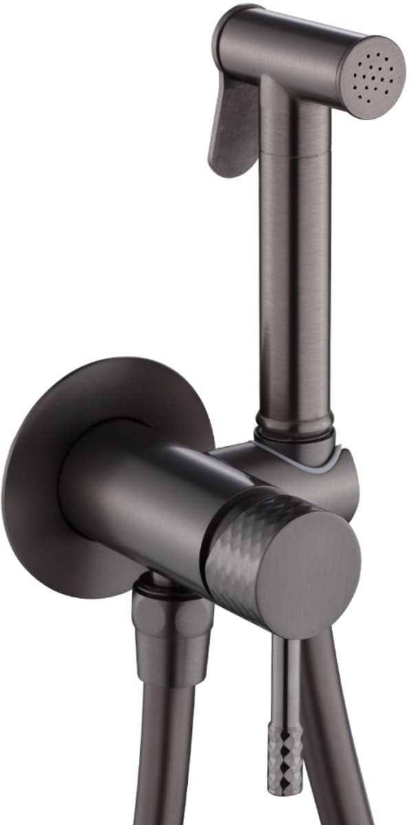 WEBO Bidet Bidetset met handdouche warm/koud– Gun Metal – Hygiënisch Toiletvergroting – Eenvoudige Montage – water sproeier - complete montageset - handdouche wc - bidetkraan voor toilet (wc) en badkamer