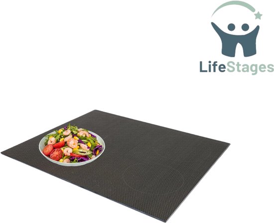 OMJMYY Kookafdekking keramische kookplaat, 61,5 x 53 cm, multifunctionele siliconen mat met 2 haken, antislip, krasbestendige afdekking, inductiekookplaat, afdekplaat (zwart