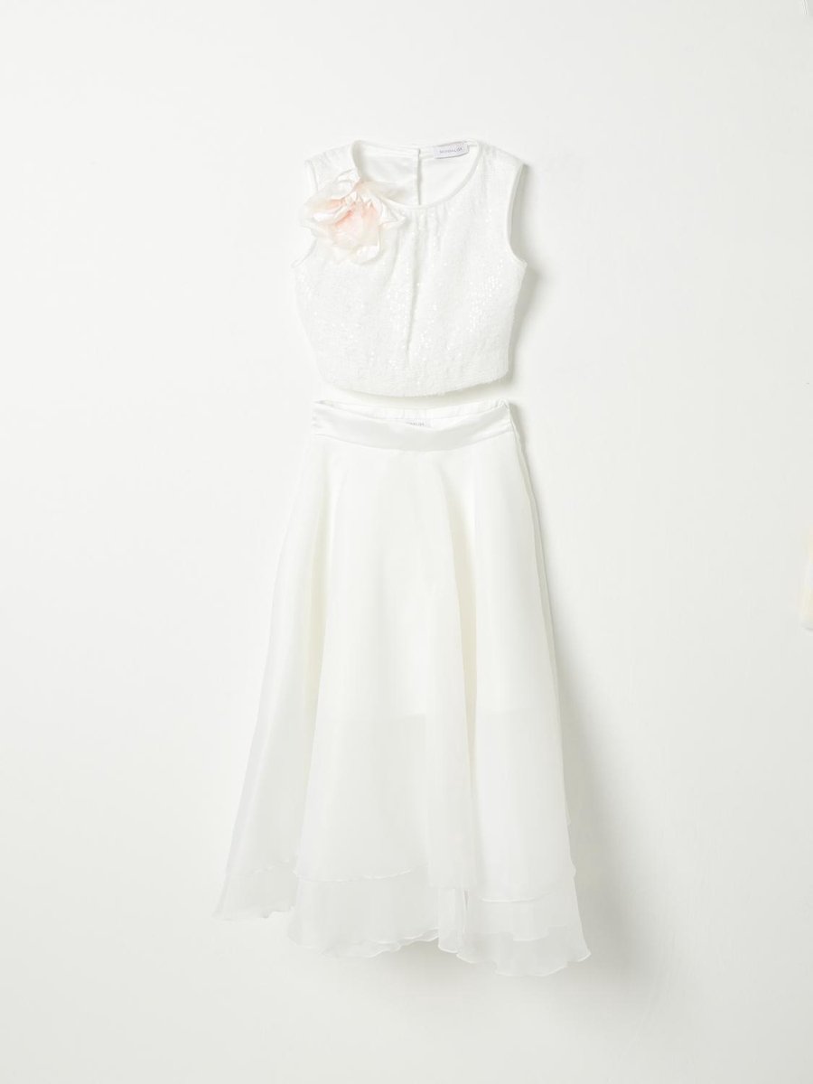 Girls Special Occasion Outfit with Flower Kids - Yellow Cream Ropes