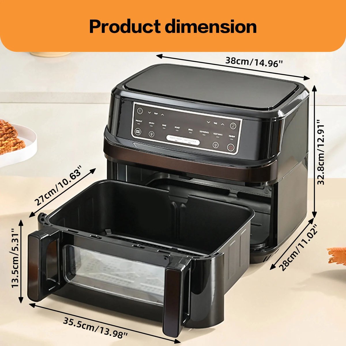 Afbeelding 2 van Heteluchtfriteuse – Airfryer - Airfryer Oven XXL - 12L - 2000W - 240V - 8 Voorgeprogrammeerde Programma's - Dubbele Kookkamer Instelbaar - LED Touchscreen - Kijkvenster - Zwart