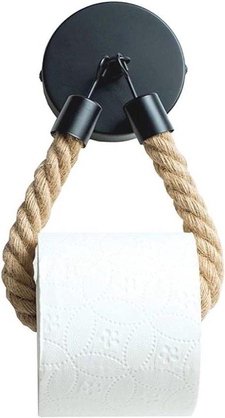 Toiletpapierhouder van henneptouw voor wandmontage - Industriële wc-rolhouder en handdoekhouder - Vintage design voor badkamer - Duurzaam touw.