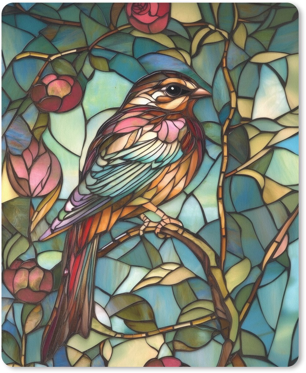 Muismat 19x23 cm - Mousepad Vogel - Tak - Rozen - Mozaïek - Muismatten