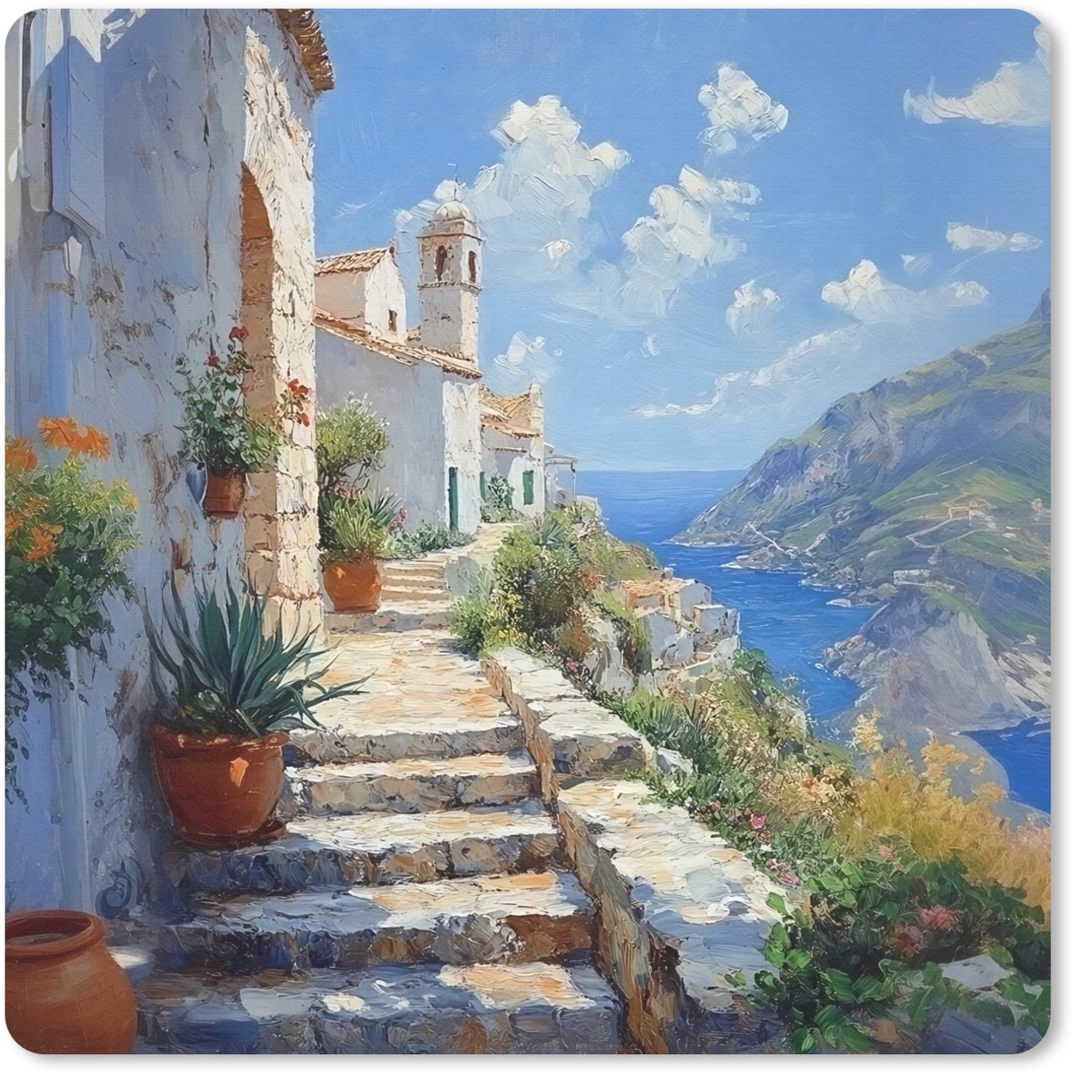 Muismat 30x30 cm - Mousepad Trap - Huizen - Berglandschap - Zee - Muismatten