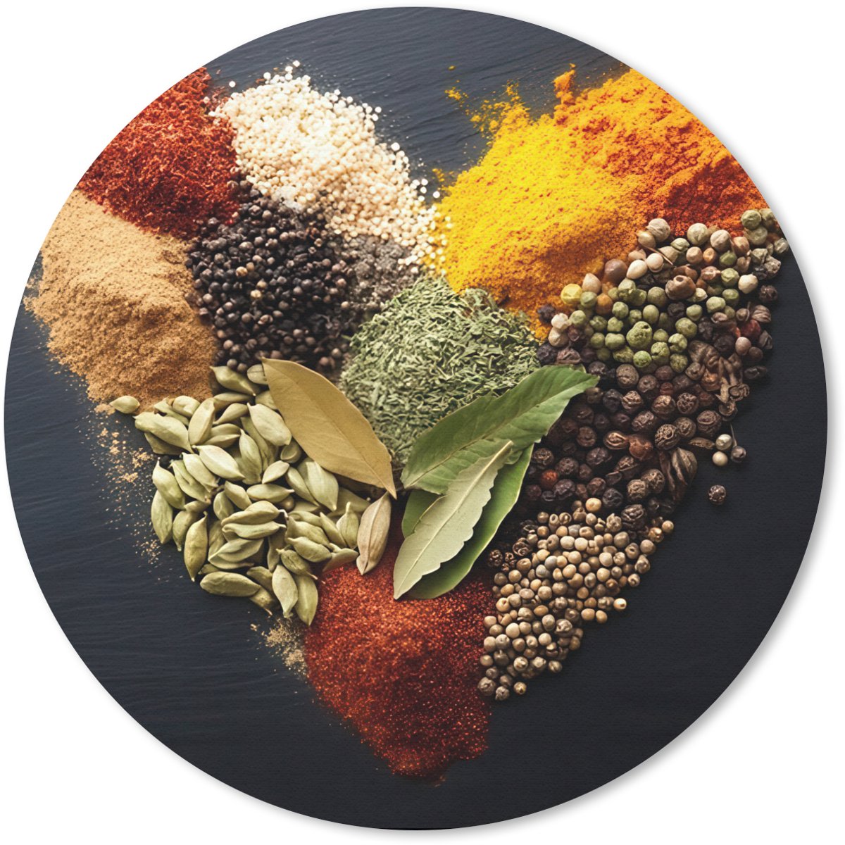 Muismat rond 50x50 cm - Mousepad Specerijen - Mix - Hartvorm - Zwart - Ronde muismatten