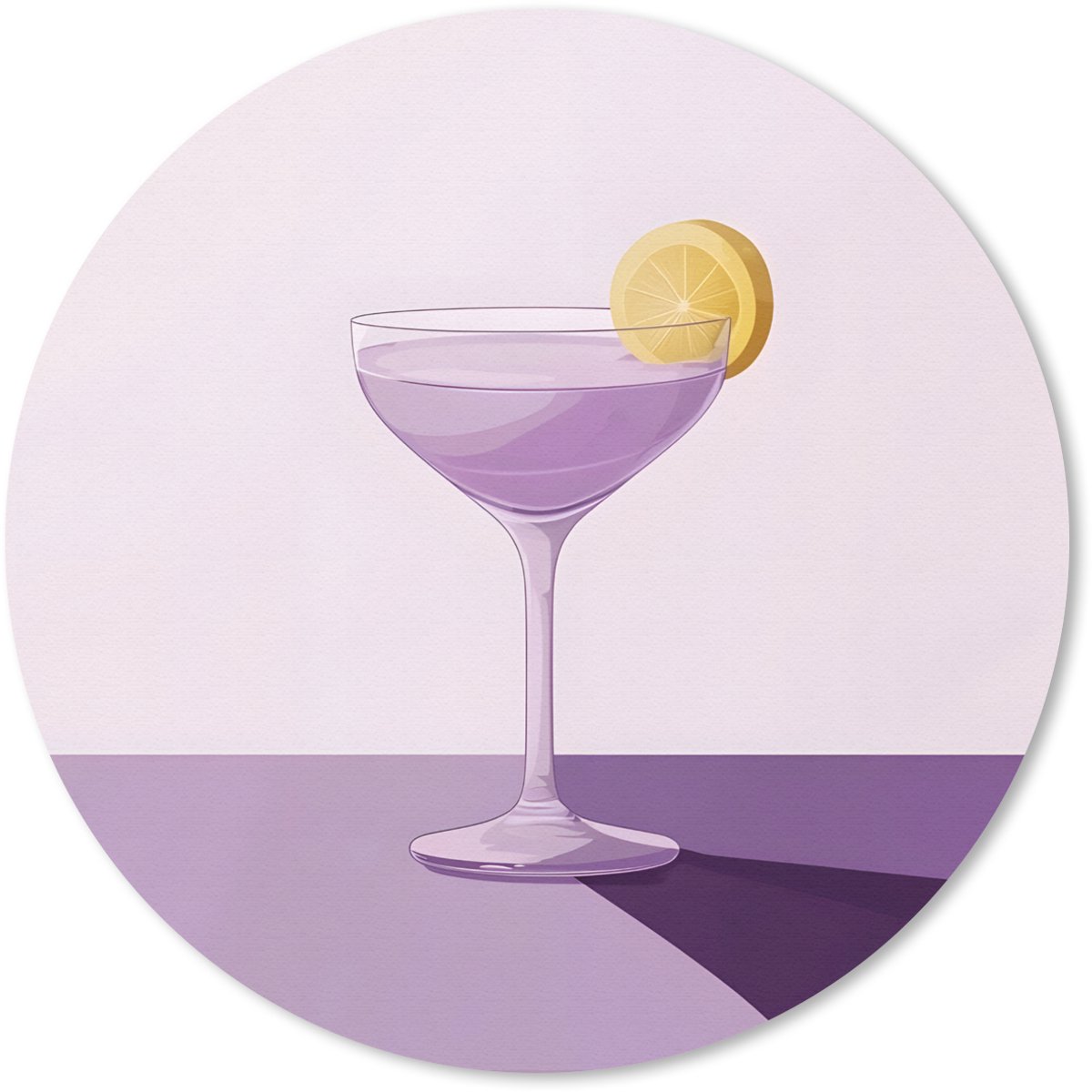 Muismat rond 40x40 cm - Mousepad Cocktail - Paars - Minimalistisch - Citroen - Ronde muismatten